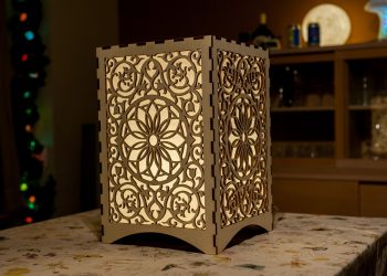 Housewarming gift for a friend. 6mm poplar plywood, laser cut. 3D printed inner frame. Japanese rice paper with starch glue.